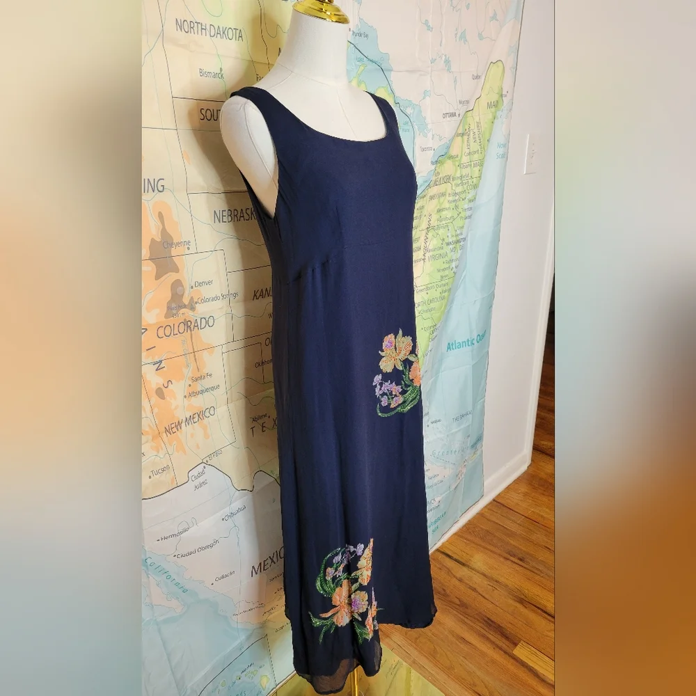 Robbie Bee 100% Silk floral Navy Sleeveless Dress Size 10 - Picture 5 of 14